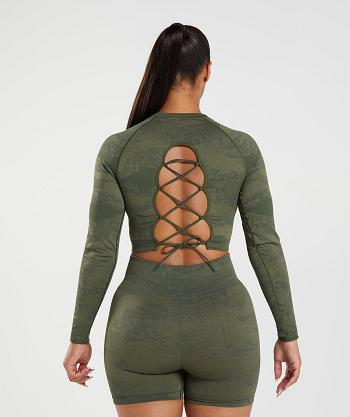 Gymshark Adapt Camo Seamless Spets Up Back Beskurna Toppar Dam Olivgröna Olivgröna | SE 2595PJJ